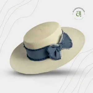 Panama Hat Women Cordobes Large Brim Handmade Fedora with Denim Band