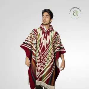 Poncho Andean Chacana Geometric Aztec Handmade for men