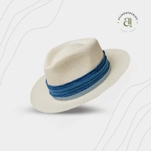 Handmade Fine Original Montecristi Fedora Panama Hat for Men Denim Band