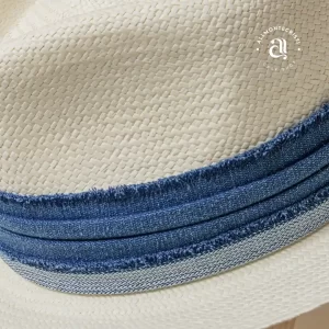 Handmade Fine Original Montecristi Fedora Panama Hat for Men Denim Band