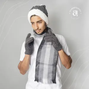 Winter 3 Pieces Alpaca Hat Scarf Gloves Set Women Men