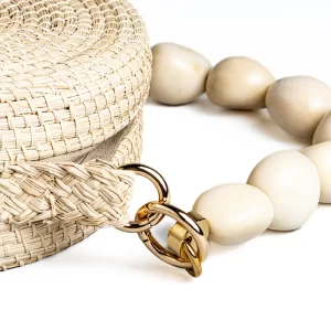 Handmade Toquilla Straw Bag with Tagua Handle Round Summer Handbag