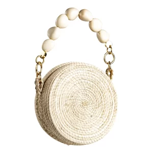 Handmade Toquilla Straw Bag with Tagua Handle Round Summer Handbag